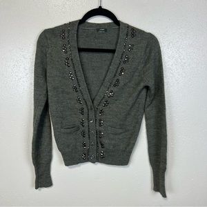 J. Crew Moss Green Button Front Cardigan Embellished XS